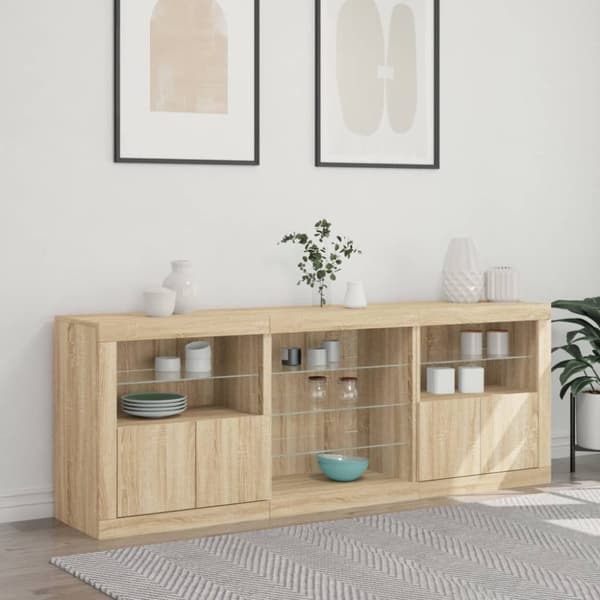 vidaXL Skänk med LED-belysning sonoma-ek 181,5x37x67 cm