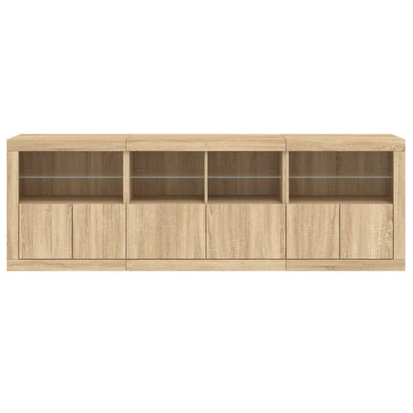 vidaXL Skjenk med LED-lys sonoma eik 202x37x67 cm