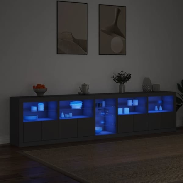 vidaXL Skjenk med LED-lys svart 283x37x67 cm