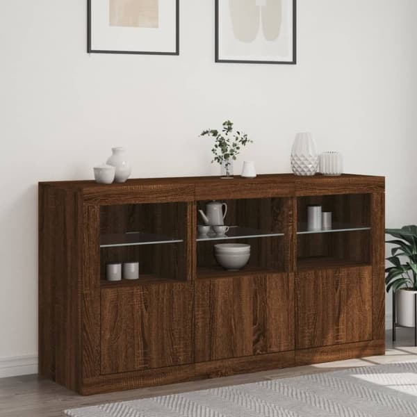 vidaXL Senkki LED-valoilla ruskea tammi 123x37x67 cm