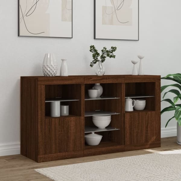 vidaXL Skjenk med LED-lys brun eik 123x37x67 cm