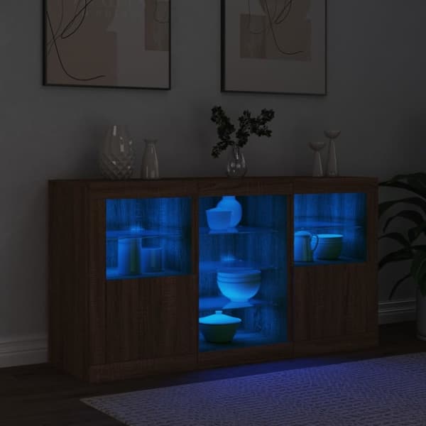 vidaXL Skjenk med LED-lys brun eik 123x37x67 cm