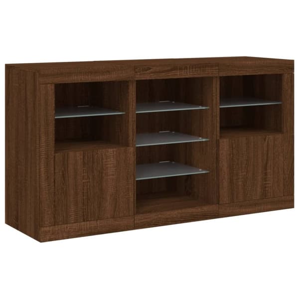 vidaXL Skjenk med LED-lys brun eik 123x37x67 cm