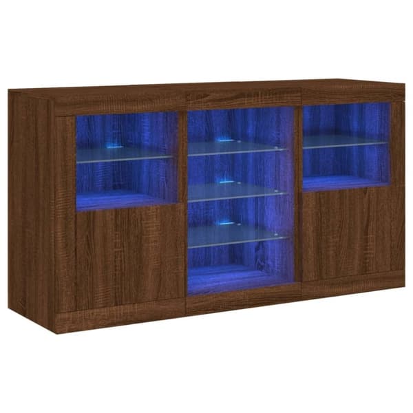 vidaXL Skjenk med LED-lys brun eik 123x37x67 cm