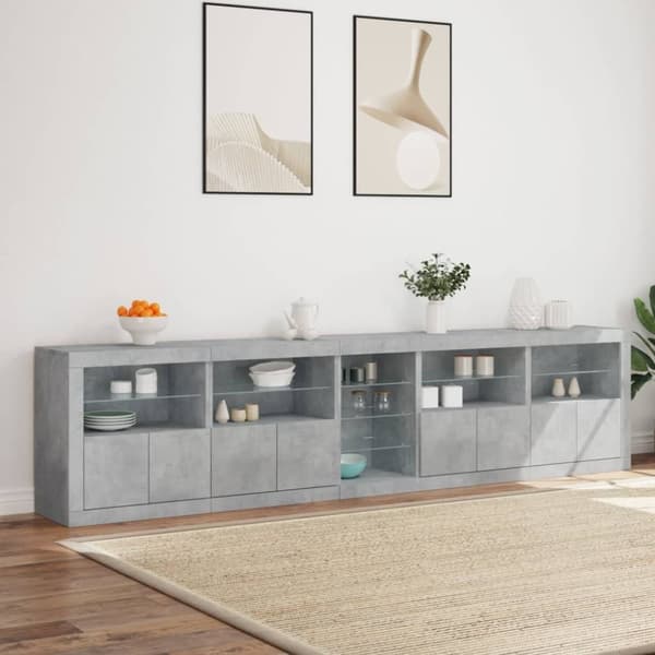 vidaXL Skjenk med LED-lys betonggrå 283x37x67 cm