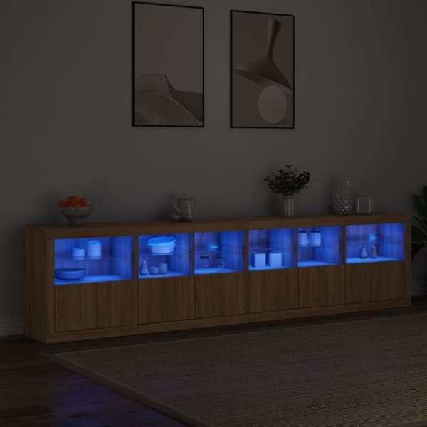 vidaXL Skjenk med LED-lys sonoma eik 283x37x67 cm