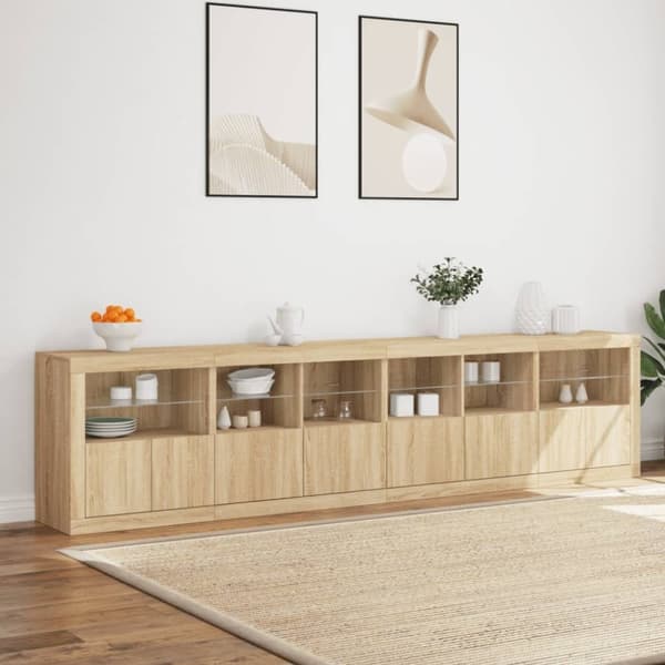 vidaXL Skjenk med LED-lys sonoma eik 283x37x67 cm