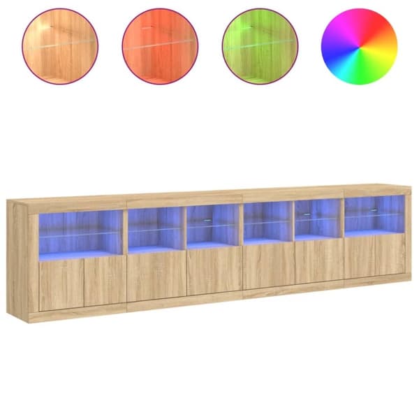 vidaXL Skjenk med LED-lys sonoma eik 283x37x67 cm