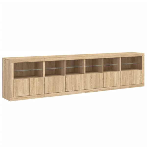 vidaXL Skjenk med LED-lys sonoma eik 283x37x67 cm
