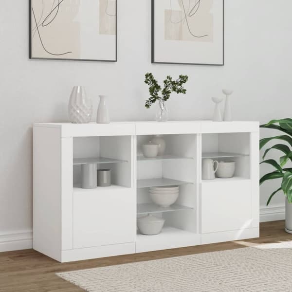 vidaXL skænk med LED-lys 123x37x67 cm hvid