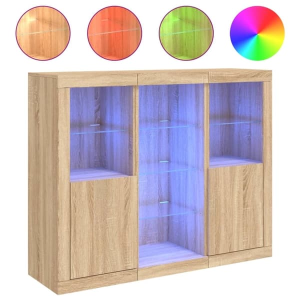 vidaXL Senkit LED-valoilla 3 kpl Sonoma-tammi tekninen puu