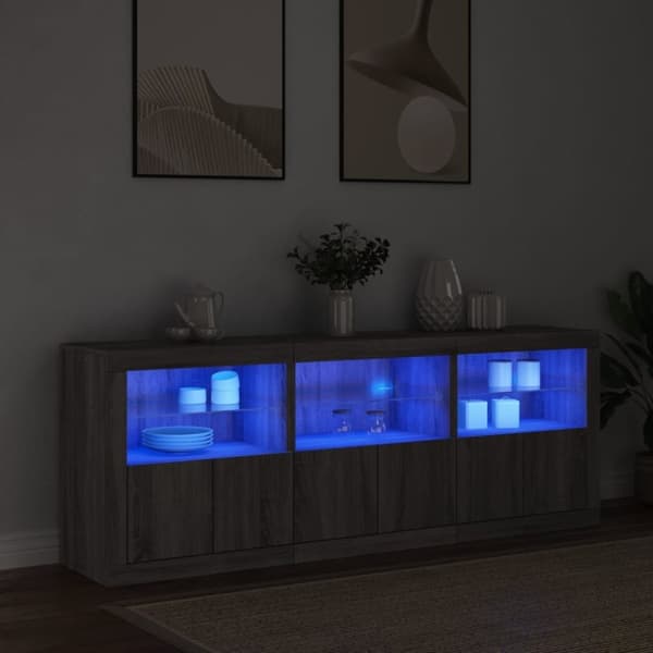 vidaXL Skjenk med LED-lys grå sonoma 181,5x37x67 cm