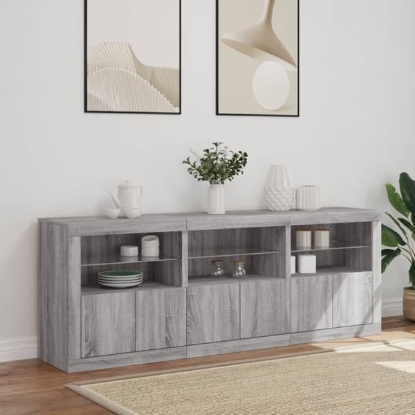 vidaXL Skjenk med LED-lys grå sonoma 181,5x37x67 cm