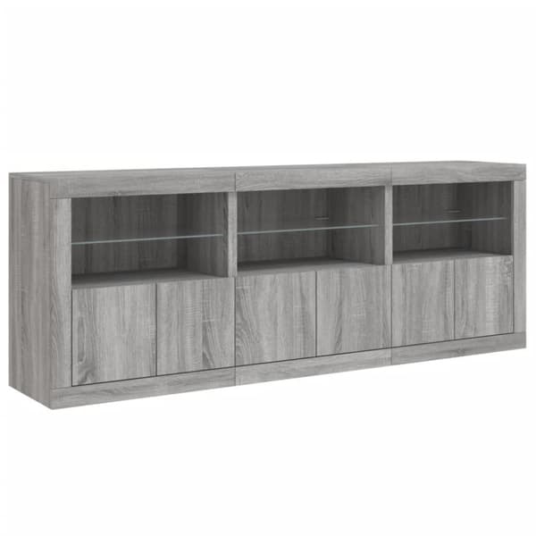 vidaXL Skjenk med LED-lys grå sonoma 181,5x37x67 cm