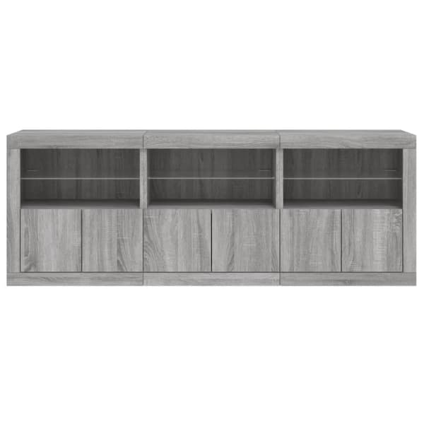vidaXL Skjenk med LED-lys grå sonoma 181,5x37x67 cm