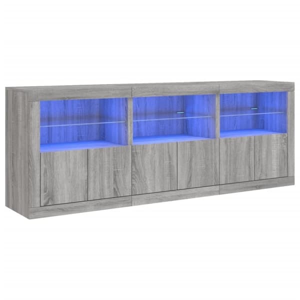 vidaXL Skjenk med LED-lys grå sonoma 181,5x37x67 cm