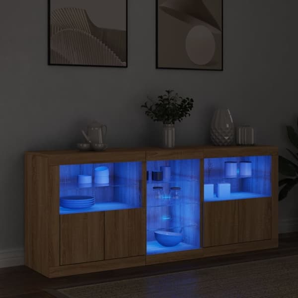 vidaXL Skänk med LED-belysning sonoma-ek 162x37x67 cm