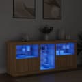 Miniatyrbild 3 av 11: vidaXL Skänk med LED-belysning sonoma-ek 162x37x67 cm