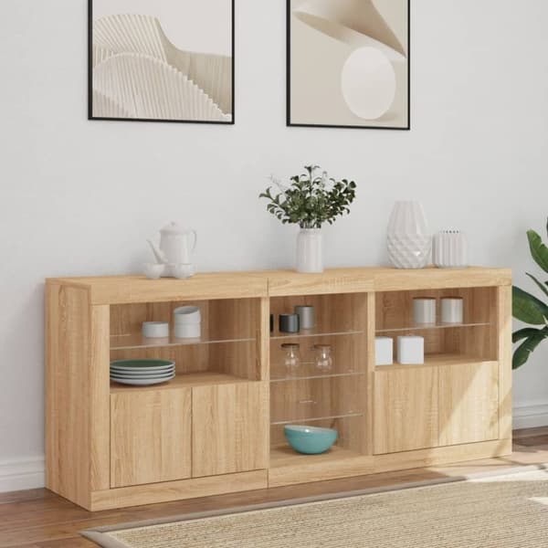 vidaXL Skänk med LED-belysning sonoma-ek 162x37x67 cm