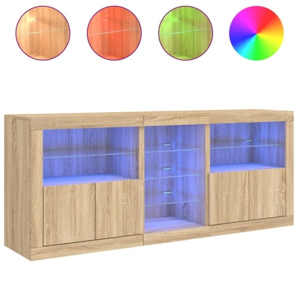 vidaXL Skänk med LED-belysning sonoma-ek 162x37x67 cm