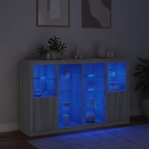vidaXL Senkit LED-valoilla 3 kpl harmaa Sonoma tekninen puu