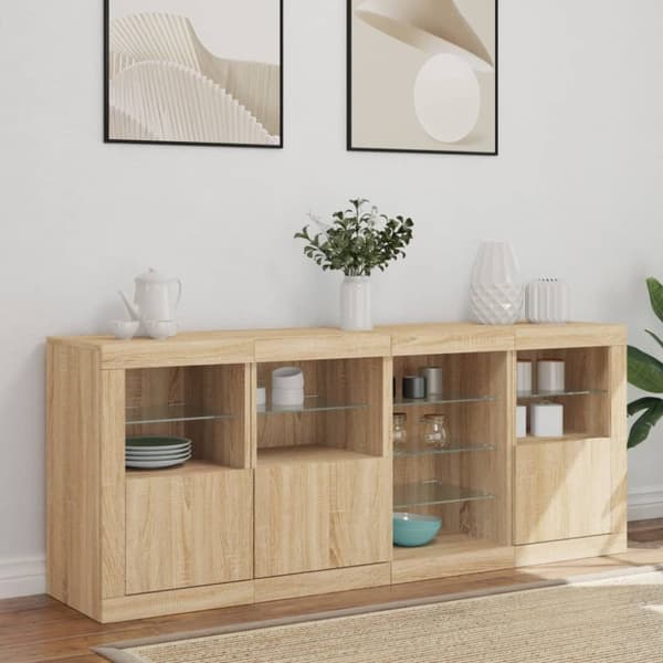 vidaXL skænk med LED-lys 164x37x67 cm sonoma-eg