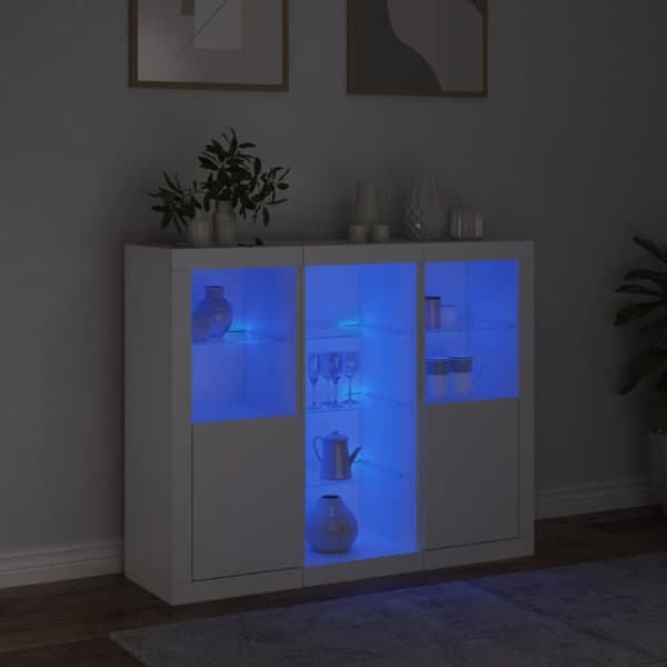 vidaXL skænke med LED-lys 3 stk. konstrueret træ hvid