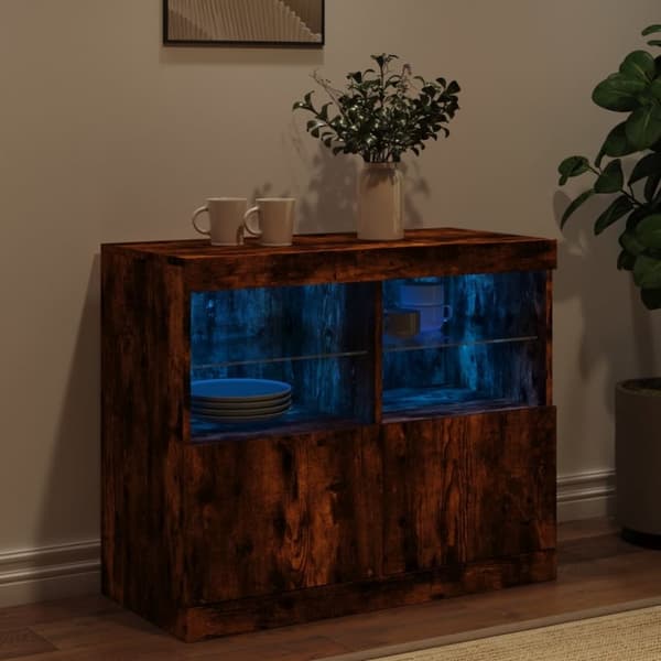 vidaXL Skjenk med LED-lys røkt eik 81x37x67 cm