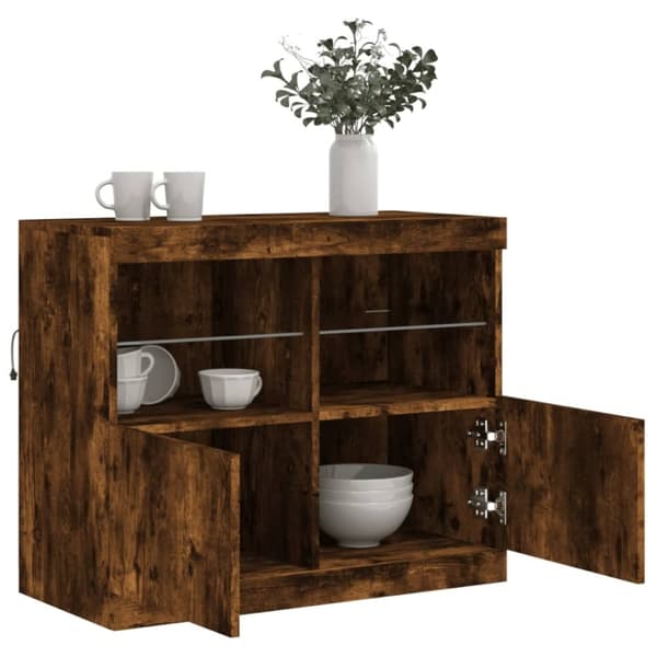 vidaXL Skjenk med LED-lys røkt eik 81x37x67 cm