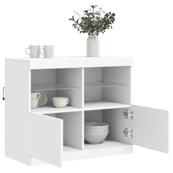 vidaXL Skjenk med LED-lys hvit 81x37x67 cm