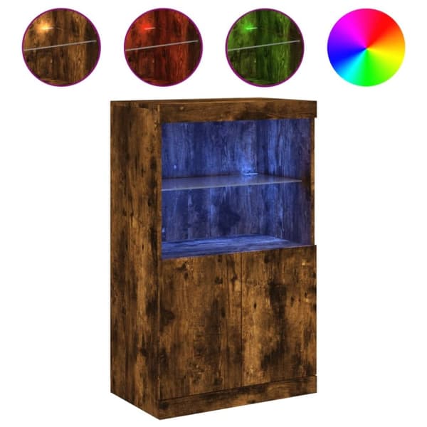 vidaXL Skänk med LED-belysning rökfärgad ek 60,5x37x100 cm