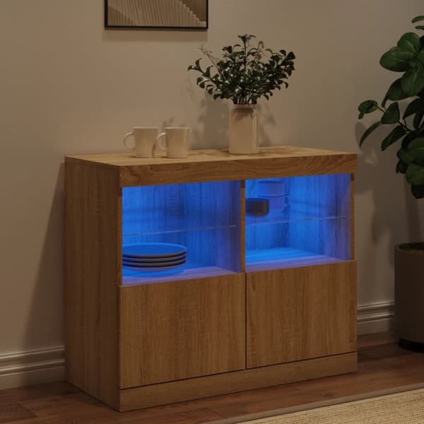 vidaXL Skänk med LED-belysning sonoma-ek 81x37x67 cm