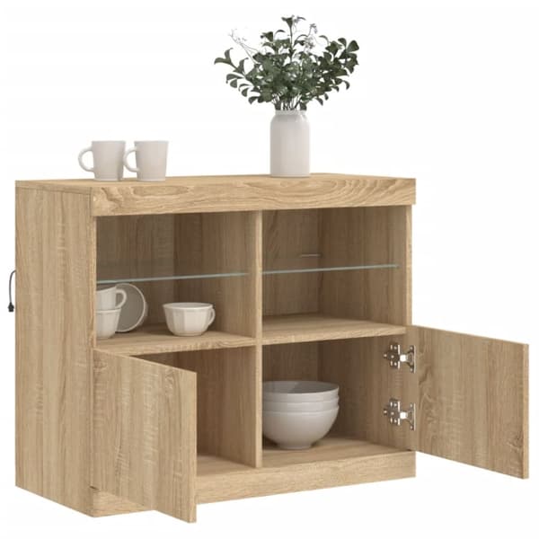 vidaXL Skänk med LED-belysning sonoma-ek 81x37x67 cm
