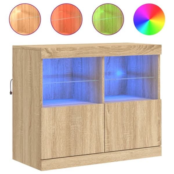 vidaXL Skänk med LED-belysning sonoma-ek 81x37x67 cm