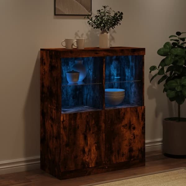 vidaXL Skjenk med LED-lys røkt eik 81x37x100 cm