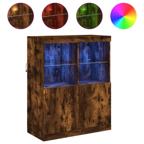 vidaXL Skjenk med LED-lys røkt eik 81x37x100 cm