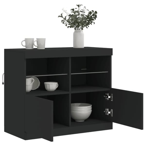 vidaXL Skjenk med LED-lys svart 81x37x67 cm