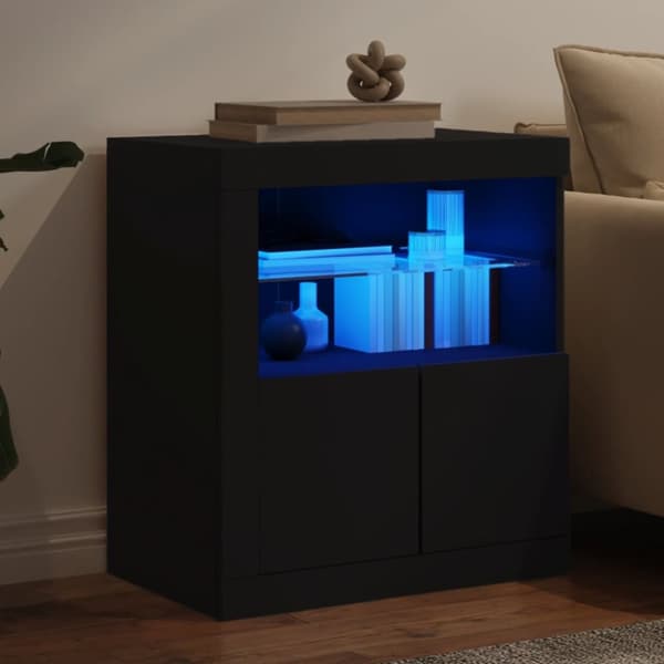 vidaXL skænk med LED-lys 60,5x37x67 cm sort