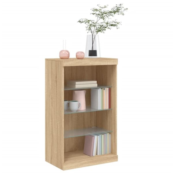 vidaXL Skjenk med LED-lys sonoma eik 60,5x37x100 cm
