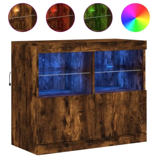 vidaXL skænk med LED-lys 81x37x67 cm røget egetræsfarve