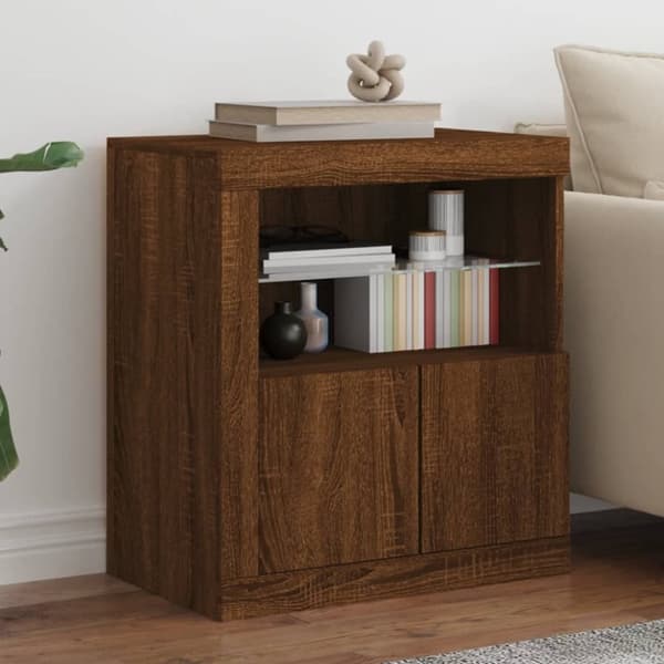 vidaXL Skjenk med LED-lys brun eik 60,5x37x67 cm