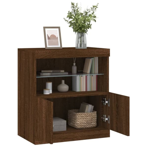 vidaXL Skjenk med LED-lys brun eik 60x37x67 cm