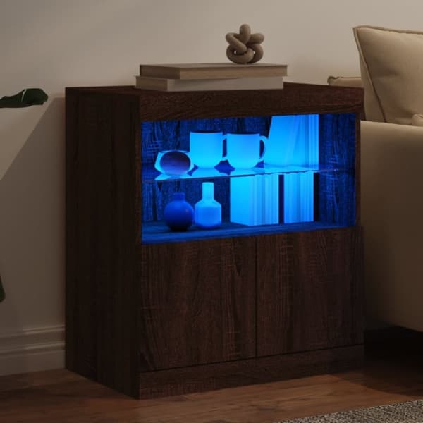 vidaXL skænk med LED-lys 60x37x67 cm brun egetræsfarve