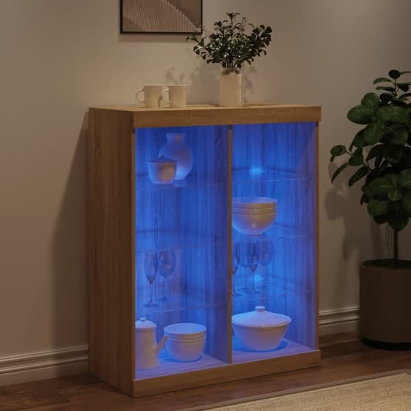 vidaXL Skänk med LED-belysning sonoma-ek 81x37x100 cm