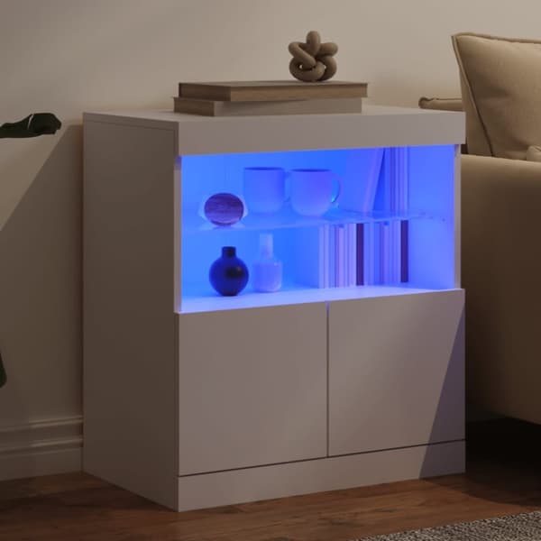 vidaXL Skänk med LED-belysning vit 60x37x67 cm
