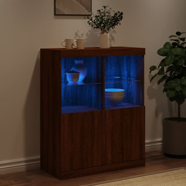 vidaXL skænk med LED-lys 81x37x100 cm brun egetræsfarve