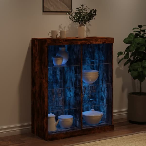 vidaXL Skänk med LED-belysning rökfärgad ek 81x37x100 cm