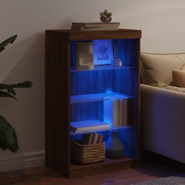 vidaXL skænk med LED-lys 60,5x37x100 cm brun egetræsfarve