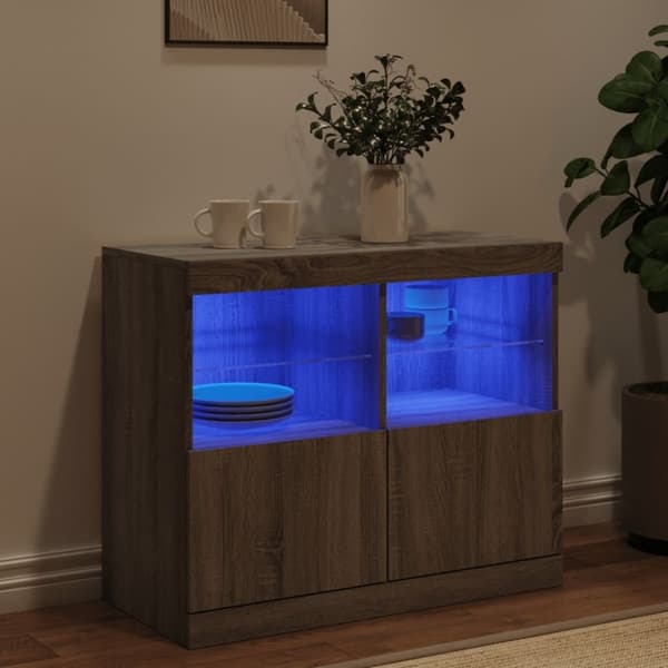 vidaXL Skjenk med LED-lys grå sonoma 81x37x67 cm