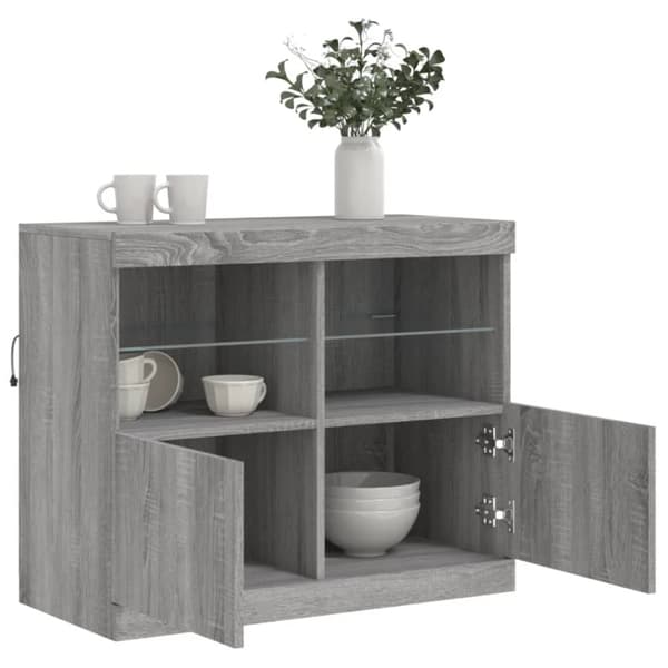 vidaXL Skjenk med LED-lys grå sonoma 81x37x67 cm